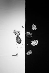 High angle view of coins on table