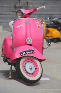 Close-up of vintage car on street