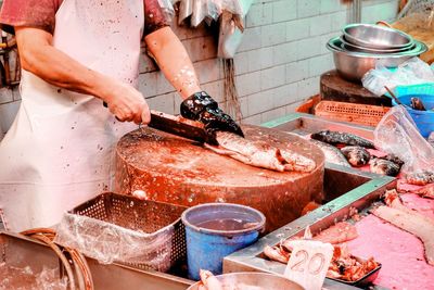 High angle view of food in kitchen at market