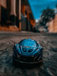 Close-up of toy car on table