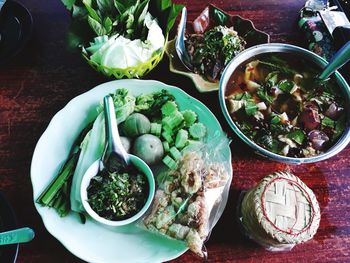 High angle view of fish in bowl on table