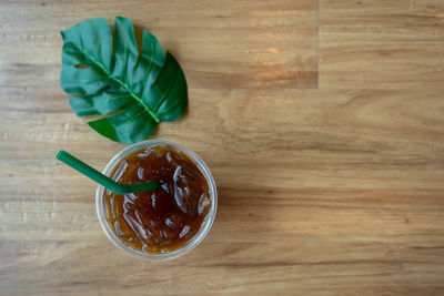 High angle view of drink on table