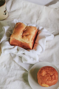 High angle view of breakfast on table