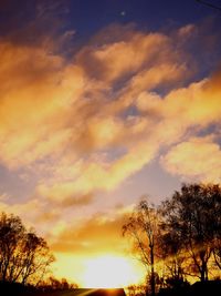 Low angle view of silhouette trees against dramatic sky
