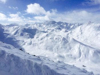 Scenic view of snow covered mountains