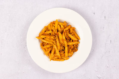 High angle view of food in plate on table