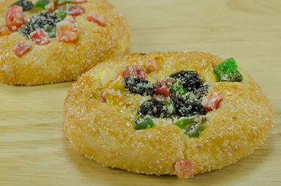 Close-up of dessert served on table