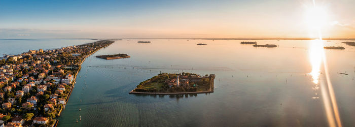 Magical evening sunset view over beautiful venice in italy.