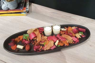 High angle view of food on table