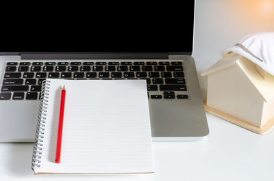 High angle view of laptop on table