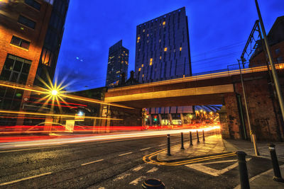 Light trails on road at night