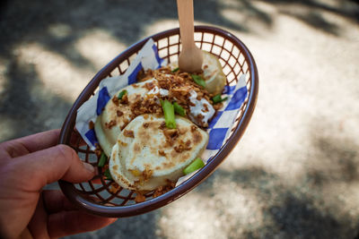 Pierogi in a small basket