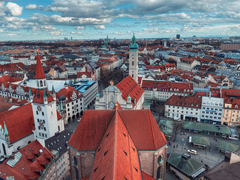 High angle view of buildings in city