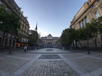 View of footpath in front of cathedral against clear sky