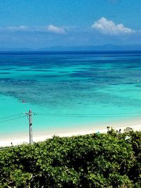 Scenic view of turquoise sea against sky