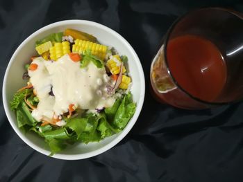 High angle view of meal served on table