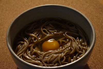 High angle view of soup in bowl