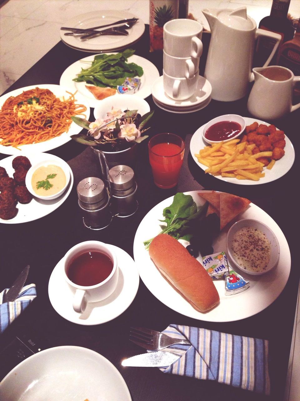 food and drink, indoors, table, freshness, drink, food, plate, still life, high angle view, refreshment, coffee cup, healthy eating, ready-to-eat, coffee - drink, bowl, saucer, spoon, meal, breakfast, serving size