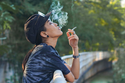 Woman smoking cigarette