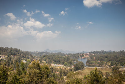 High angle view of townscape against sky