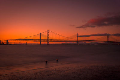 View of suspension bridge against sky during sunset