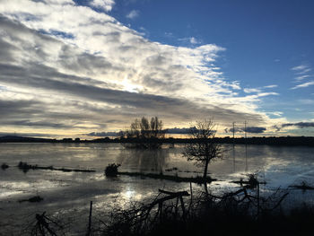 Scenic view of lake against sky during sunset