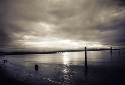 Scenic view of sea against cloudy sky