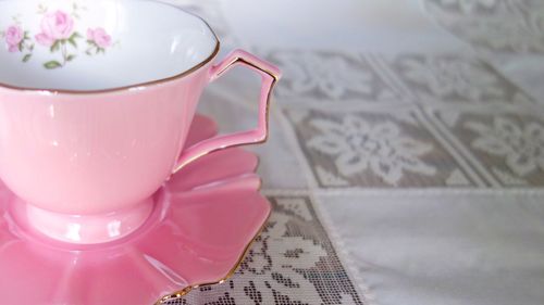 Close-up of tea cup on table