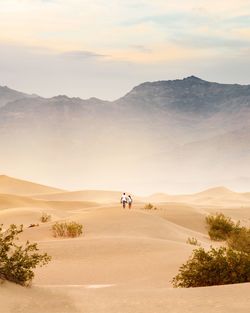 Scenic view of desert against sky during sunset