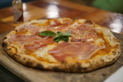 High angle view of pizza on table