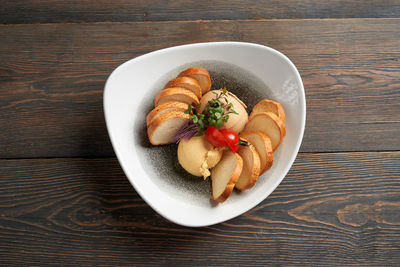 High angle view of breakfast in bowl on table