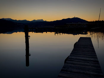 Scenic view of lake against sky during sunset