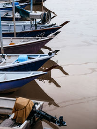 Fishing boats moored in a harbour