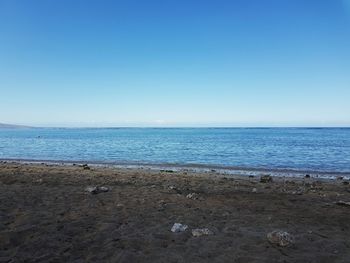 Scenic view of sea against clear blue sky