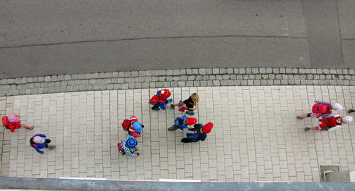 High angle view of people playing soccer