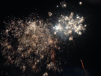 Low angle view of firework display at night