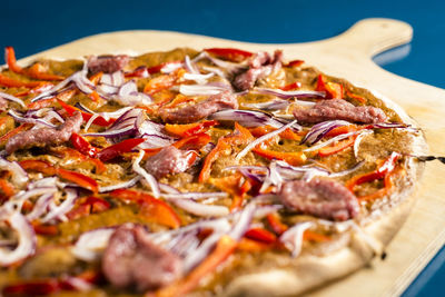 Close-up of pizza on table