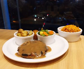 Close-up of food served in plate