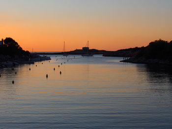 View of marina at sunset
