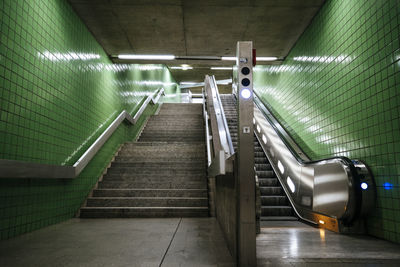 Escalator at empty subway station