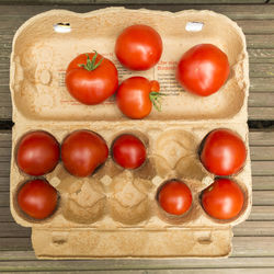 Directly above shot of tomatoes in box