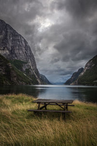 Scenic view of mountain against cloudy sky