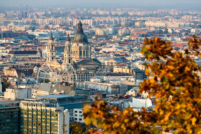 High angle view of buildings in city