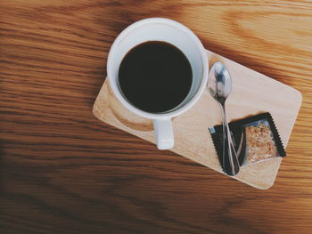 High angle view of coffee on table