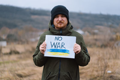 War of russia against ukraine. ukrainian man asks to stop the war in ukraine.