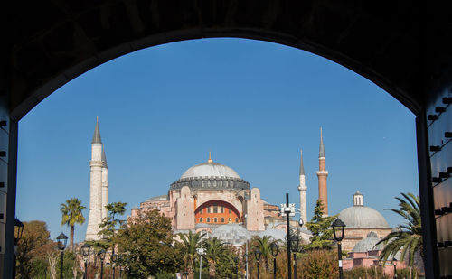 Panoramic view of cathedral and buildings against clear sky