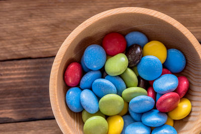Close-up of multi colored candies in bowl