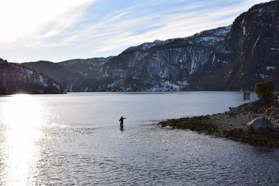 Scenic view of lake and mountains