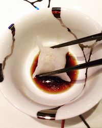 High angle view of cake in plate
