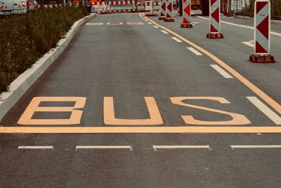 Road sign on street in city